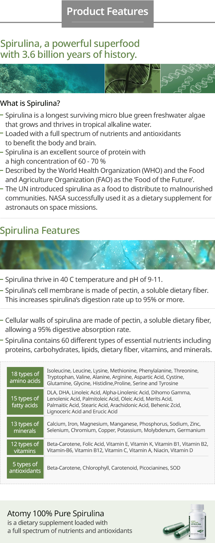 Atomy Spirulina Features